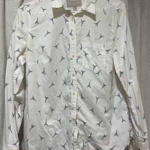Banana Republic White Shirt with Blue Eiffel Tower Print